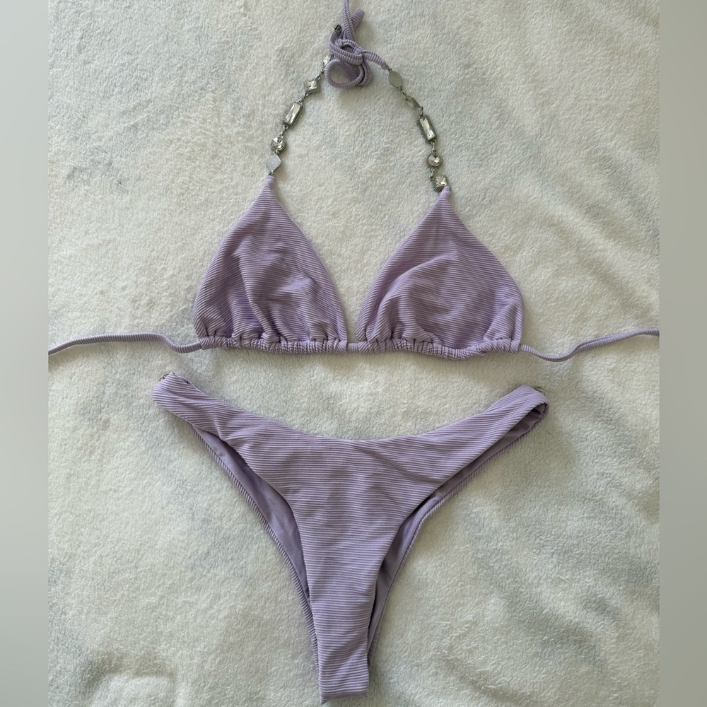 Women's Lavender Tie-Waist Triangle Bikini Set